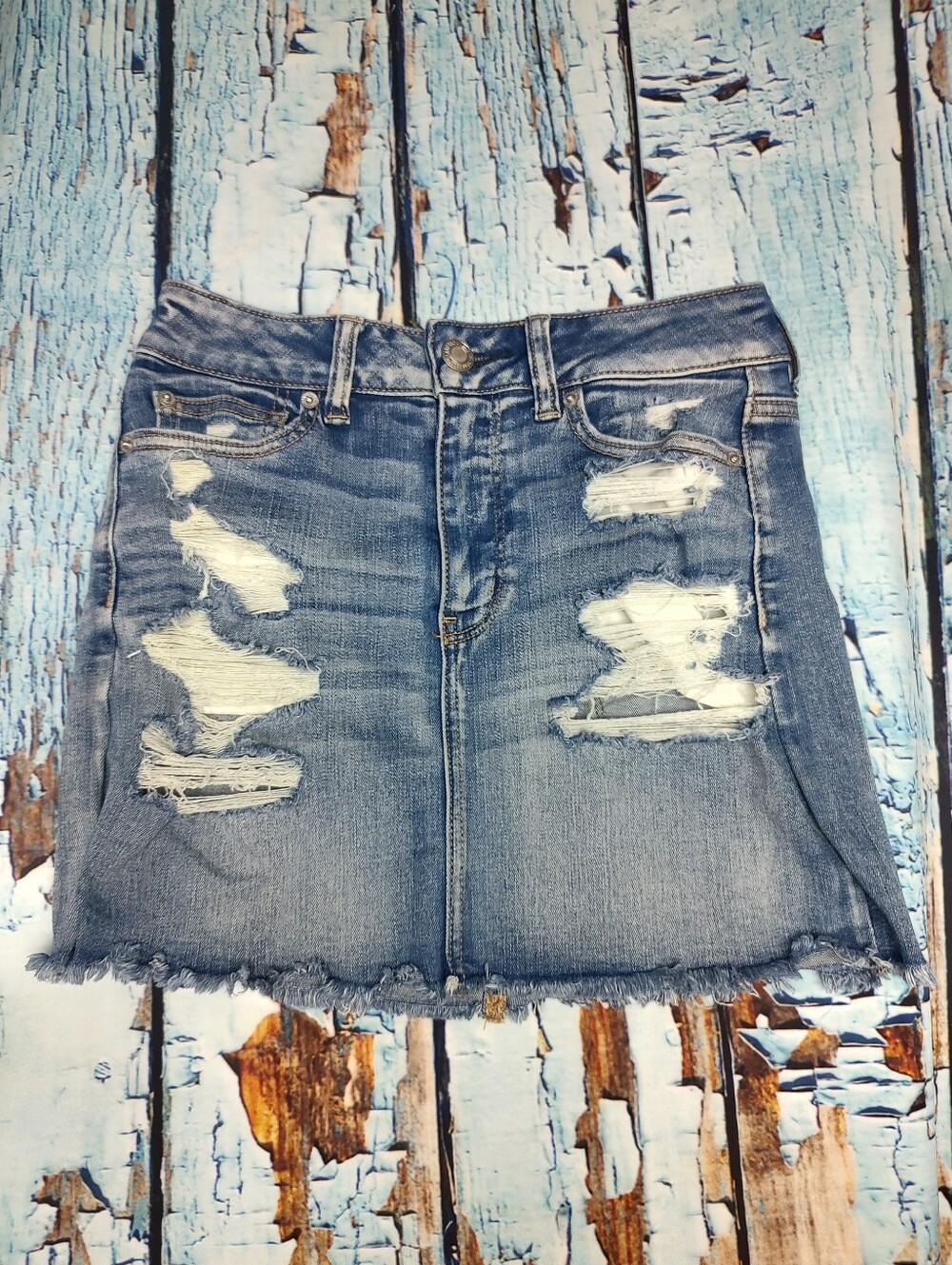 American Eagle Size 4 Distressed Jean Mini Skirt